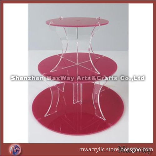 Red Round Finely Designed Acrylic 3 Tiers Cup Cake Display Stand Rack